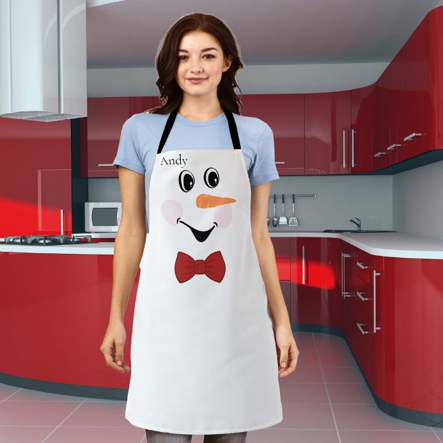 Modern Cute Custom Snowman face apron bow tie red (Creator Uploaded)