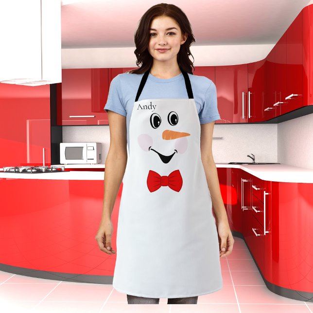 Modern Cute Custom Snowman face apron red bow tie (Creator Uploaded)