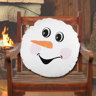 Modern Cute Custom Snowman face   Round Cushion