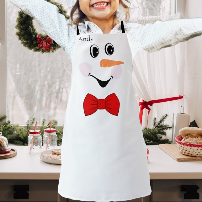 Modern Cute Custom Snowman Smiling face  Apron (Creator Uploaded)