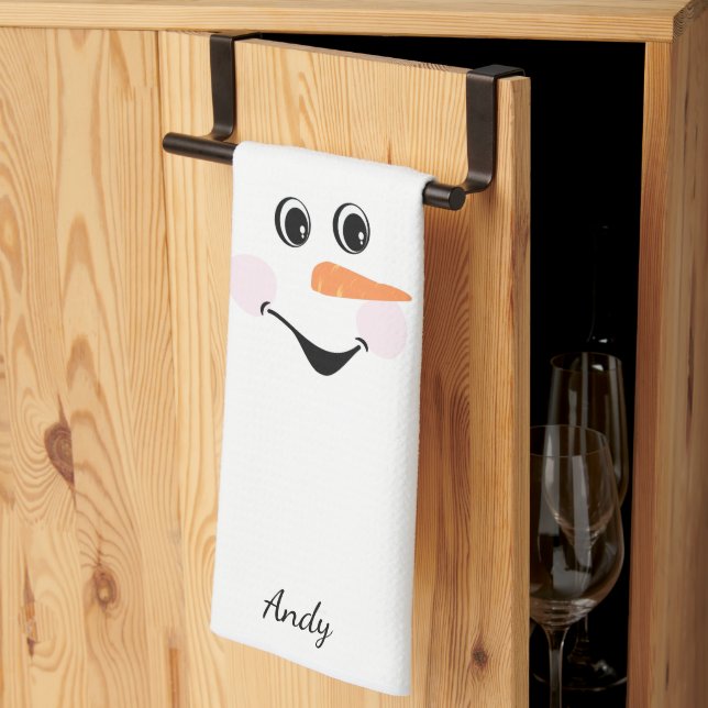 Modern Cute Custom Snowman Smiling face  Tea Towel (Thirds Fold)