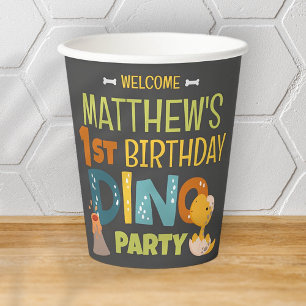 Modern Cute Dino Dinosaur Kid's Birthday Paper Cups