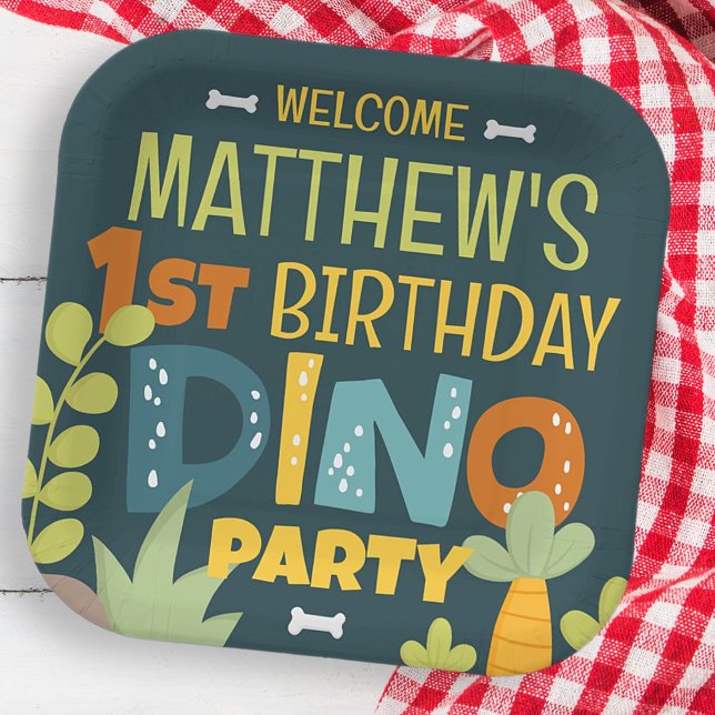 Modern Cute Dino Dinosaur Kid's Birthday Paper Plate (Creator Uploaded)