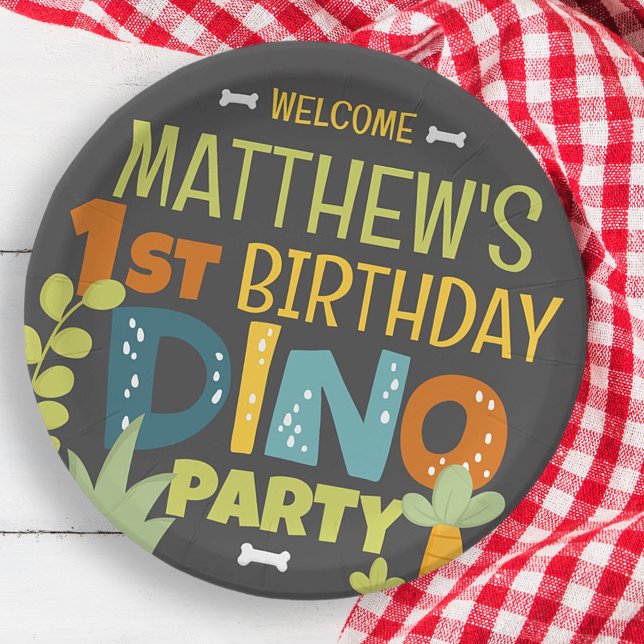 Modern Cute Dino Dinosaur Kid's Birthday Paper Plate (Creator Uploaded)