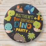 Modern Cute Dino Dinosaur Kid's Birthday Party 6 Cm Round Badge<br><div class="desc">Composed of fun sans serif handwritten typography; Cute T-REX dinosaurs in the backgroud

This is designed by Select Party Supplies,  exclusive for Zazzle.

Available here:
http://www.zazzle.com/store/selectpartysupplies</div>