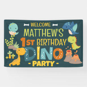 Modern Cute Dino Dinosaur Kid's Birthday Party Banner
