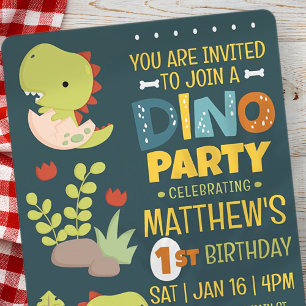 Modern Cute Dino Dinosaur Kid's Birthday Party Invitation