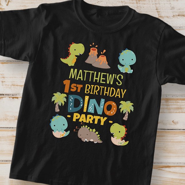 Modern Cute Dino Dinosaur Kid's Birthday Party T-Shirt (Creator Uploaded)