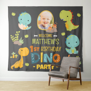Modern Cute Dino Dinosaur Kid's Birthday Party Tapestry