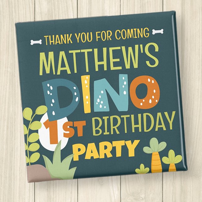 Modern Cute Dino Dinosaur Kid's Birthday Thank You Magnet (Creator Uploaded)