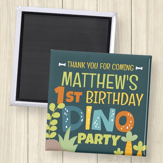 Modern Cute Dino Dinosaur Kid's Birthday Thank You Magnet (Creator Uploaded)