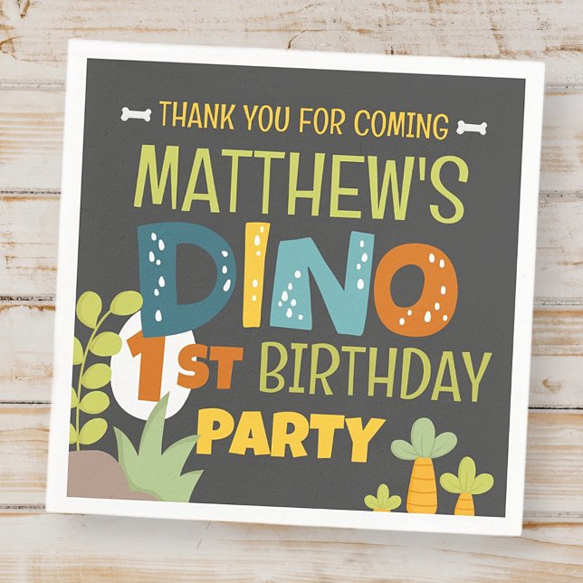 Modern Cute Dino Dinosaur Kid's Birthday Thank You Napkin (Creator Uploaded)