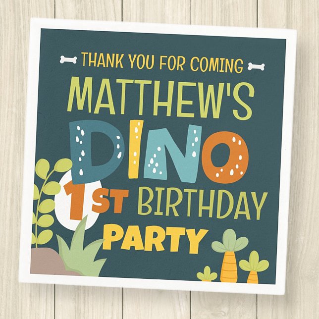 Modern Cute Dino Dinosaur Kid's Birthday Thank You Napkin (Creator Uploaded)