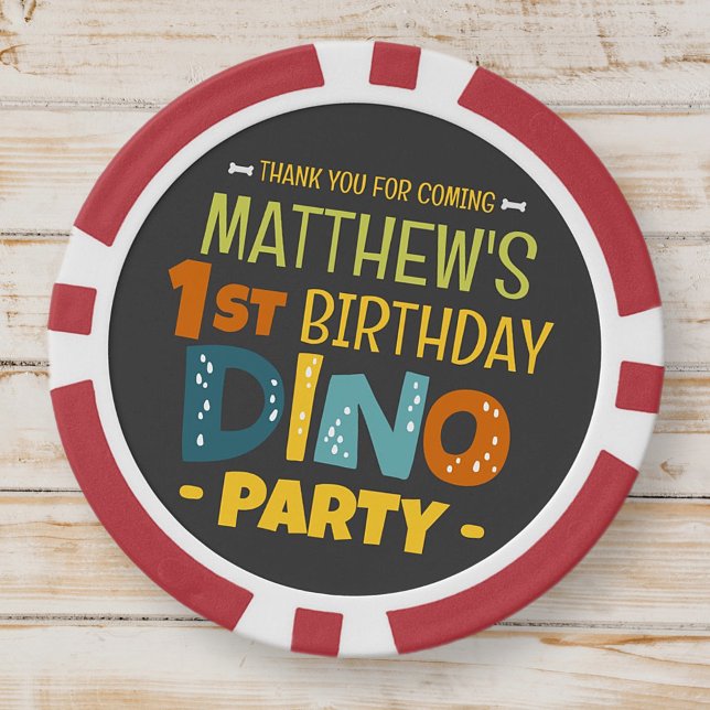 Modern Cute Dino Dinosaur Kid's Birthday Thank You Poker Chips (Creator Uploaded)