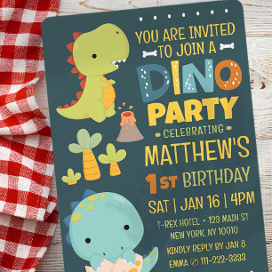 Modern Cute Dinosaur Dino Kid's Birthday Party Invitation
