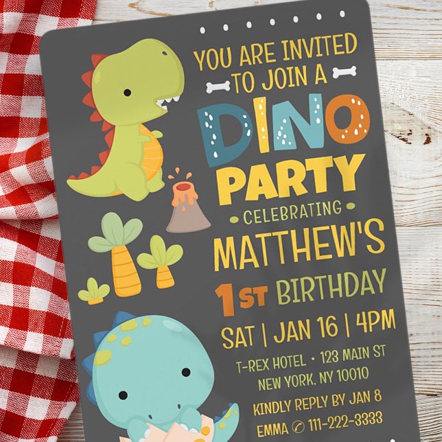 Modern Cute Dinosaur Dino Kid's Birthday Party Invitation (Creator Uploaded)