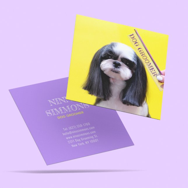 Modern Cute Dog Grooming Animal Puppy Care Square Business Card (Creator Uploaded)