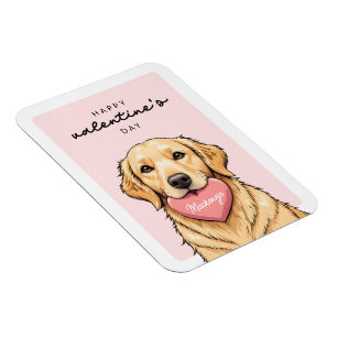 Modern Cute Dog with Heart Happy Valentines Day Magnet
