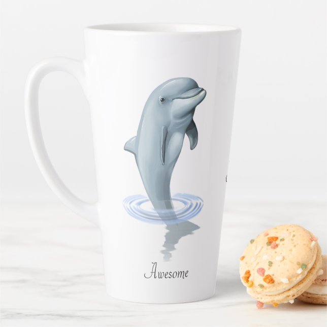 Modern Cute Dolphin, Script and Monogram Latte Mug (In Situ)