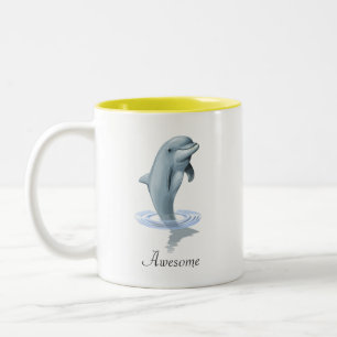 Modern Cute Dolphin, Script and Monogram Two-Tone Coffee Mug
