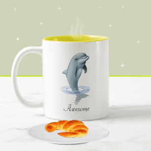 Modern Cute Dolphin, Script and Monogram Two-Tone Coffee Mug