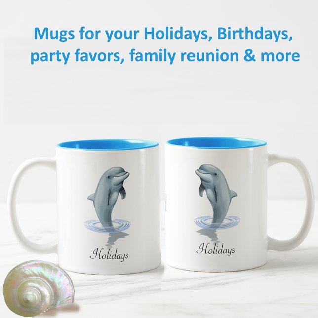 Modern Cute Dolphin, Script and Monogram Two-Tone Coffee Mug (Creator Uploaded)