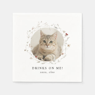 Modern Cute Drinks on Me Pet Photo Wedding Napkin