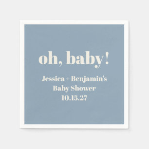 Modern Cute Dusty Blue Baby Shower Custom Name Napkin