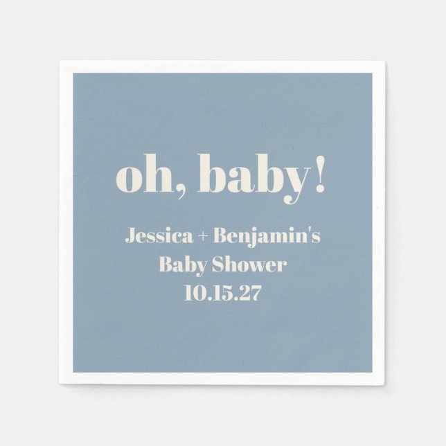 Modern Cute Dusty Blue Baby Shower Custom Name Napkin (Front)