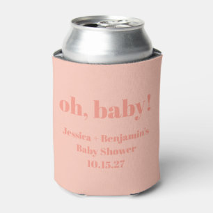 Modern Cute Dusty Peach Baby Shower Custom Name Can Cooler