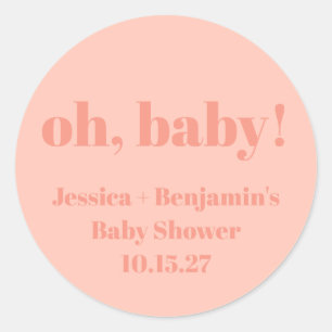 Modern Cute Dusty Peach Baby Shower Custom Name Classic Round Sticker