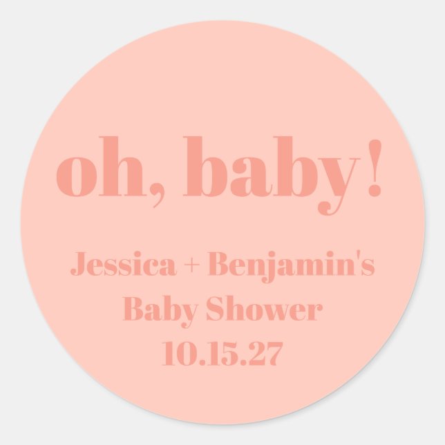 Modern Cute Dusty Peach Baby Shower Custom Name Classic Round Sticker (Front)