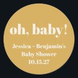 Modern Cute Dusty Yellow Baby Shower Custom Name Classic Round Sticker<br><div class="desc">Modern Cute Dusty Yellow Baby Shower Custom Name Classic Round Sticker</div>