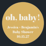 Modern Cute Dusty Yellow Baby Shower Custom Name Classic Round Sticker<br><div class="desc">Modern Cute Dusty Yellow Baby Shower Custom Name Classic Round Sticker</div>