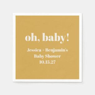 Modern Cute Dusty Yellow Baby Shower Custom Name Napkin