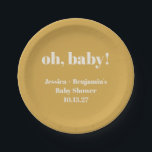 Modern Cute Dusty Yellow Baby Shower Custom Name Paper Plate<br><div class="desc">Modern Cute Dusty Yellow Baby Shower Custom Name Paper Plates</div>