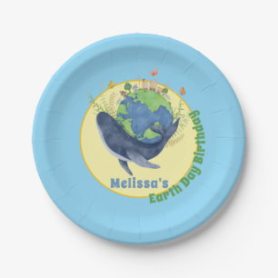 Modern Cute Earth Day Birthday Blue Whale Paper Plate