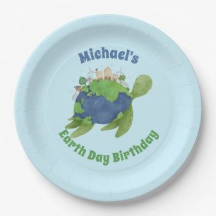 Modern Cute Earth Day Sea Turtle Birthday Party Paper Plate