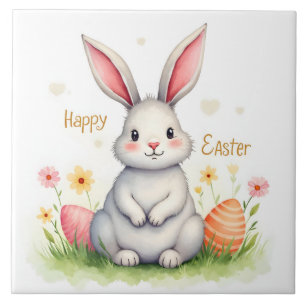 Modern Cute Easter Bunny And Eggs Collection Tile