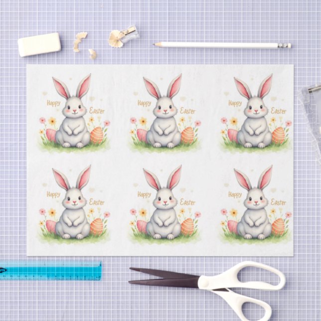 Modern Cute Easter Bunny And Eggs Collection Tissue Paper (Craft)