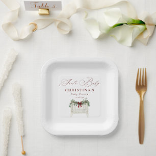 Modern Cute Elegant Santa Baby Baby Shower  Paper Plate