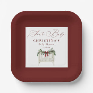 Modern Cute Elegant Santa Baby Baby Shower Paper Plate