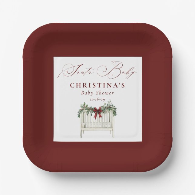 Modern Cute Elegant Santa Baby Baby Shower  Paper Plate (Front)