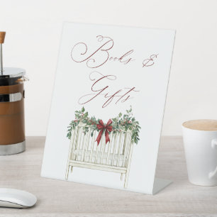 Modern Cute Elegant Santa Baby Baby Shower Pedestal Sign