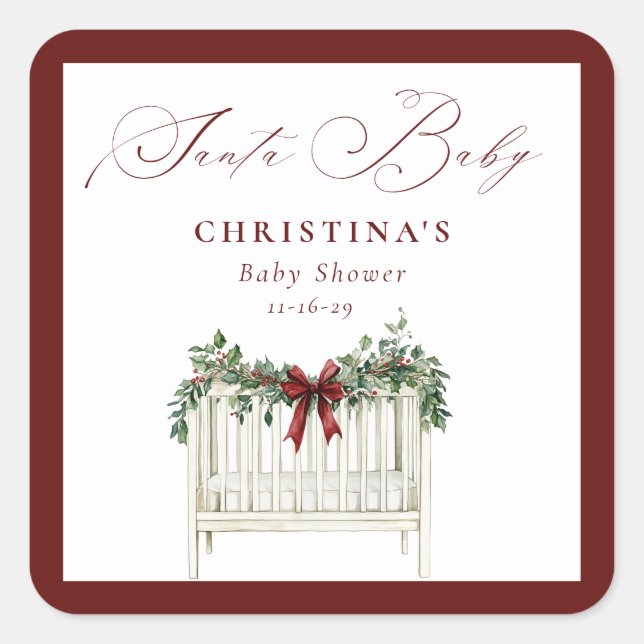 Modern Cute Elegant Santa Baby Baby Shower  Square Sticker (Front)