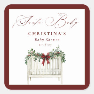 Modern Cute Elegant Santa Baby Baby Shower  Square Sticker