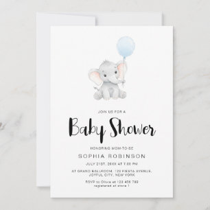 Modern Cute Elephant Boy Baby Shower Invitation