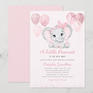 Modern Cute Elephant Girl Balloons Baby Shower Inv Invitation