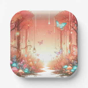 Modern Cute Enchanted Forest Baby Shower Paper Plate