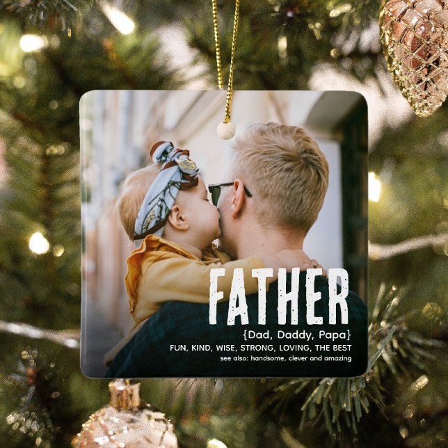 Modern Cute FATHER Definition 2 Photo Christmas Ceramic Ornament (Creator Uploaded)